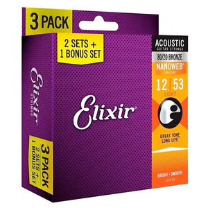 Elixir 엘릭서 3팩 80/20브론즈 통기타줄 3팩 012-053